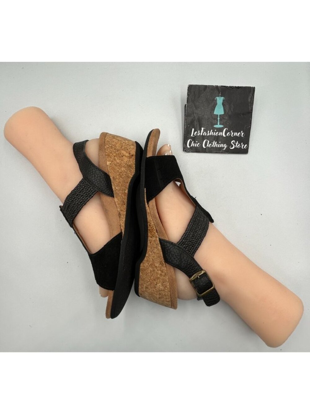 Vionic Women's Black Suede Kaytie T-Strap Cork Wedge Sandals Size 8 3522 - Picture 13 of 16